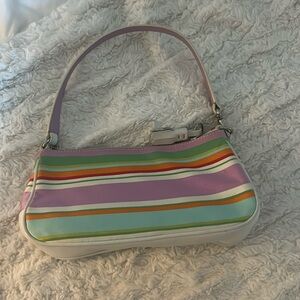 Coach Purple and Green Shoulder Bag with Striped Design